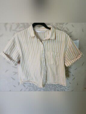 Zara Yellow & White Striped Short-Sleeve Button-Down Shirt